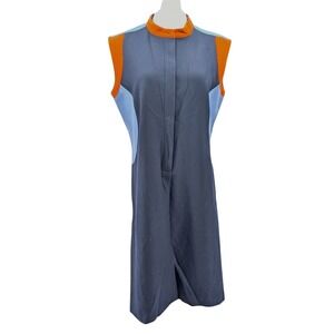 Harvé Benard Colorblock Wool Dress Blue Orange Sleeveless Mod Artwear Size 12